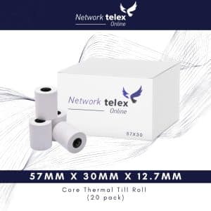 57mm x 30mm x 12.7mm Core Thermal Till Roll (20 pack)