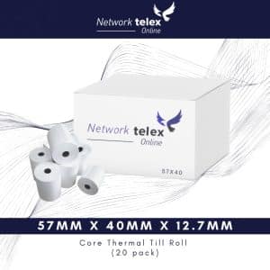 57mm x 40mm x 12.7mm Core Thermal Till Roll (20 pack)